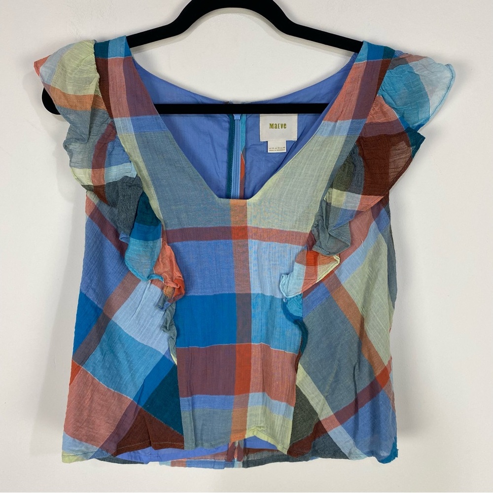 Maeve Anthropologie Plaid Checkered Ruffle Tank Top Blouse